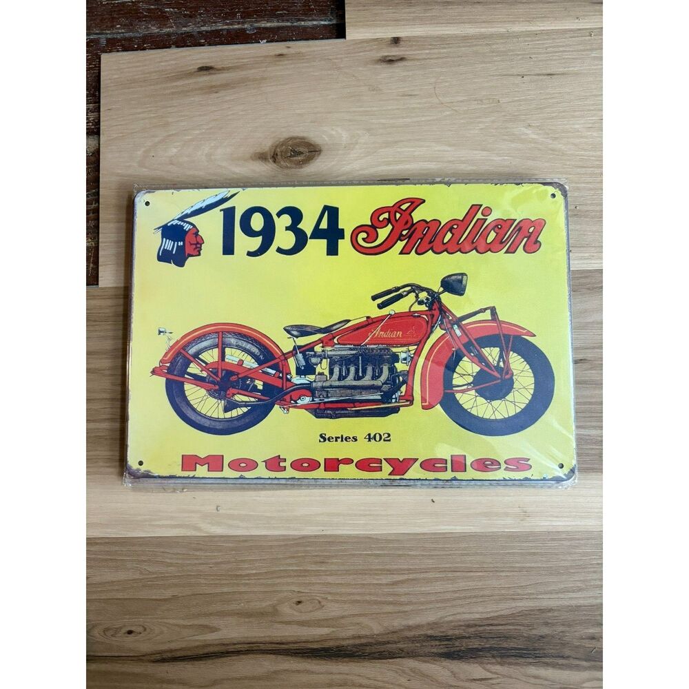 Vintage Style 1934 Indian Series 402 Motorcycle Metal Sign – Great Biker Decor!